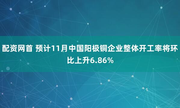配资网首 预计11月中国阳极铜企业整体开工率将环比上升6.86%